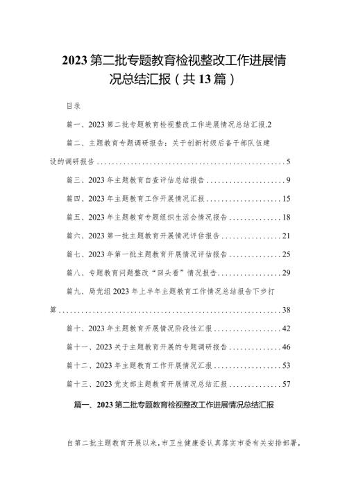 第二批专题教育检视整改工作进展情况总结汇报（共13篇）.docx