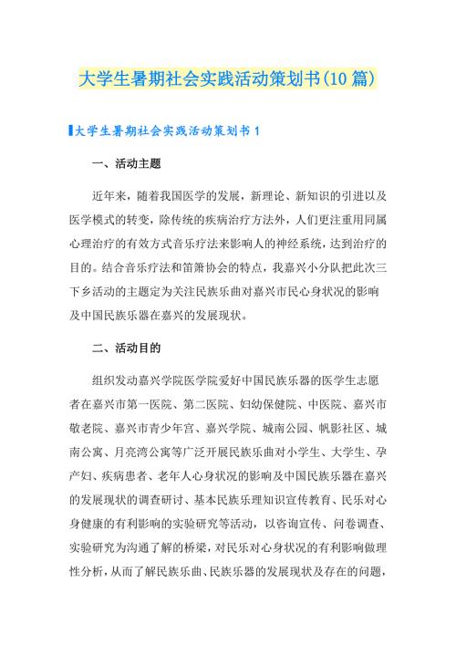 大学生暑期社会实践活动策划书10篇.doc
