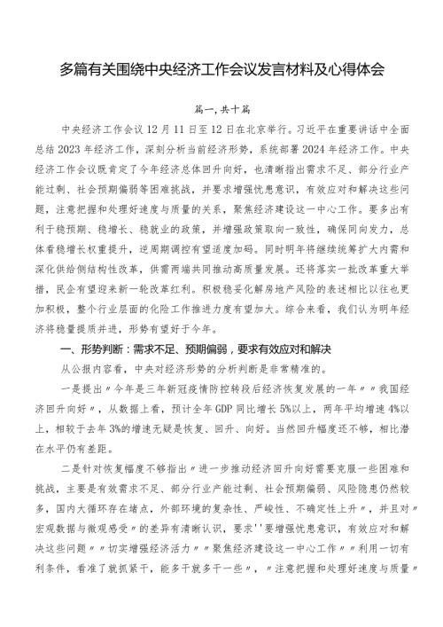 多篇有关围绕中央经济工作会议发言材料及心得体会.docx