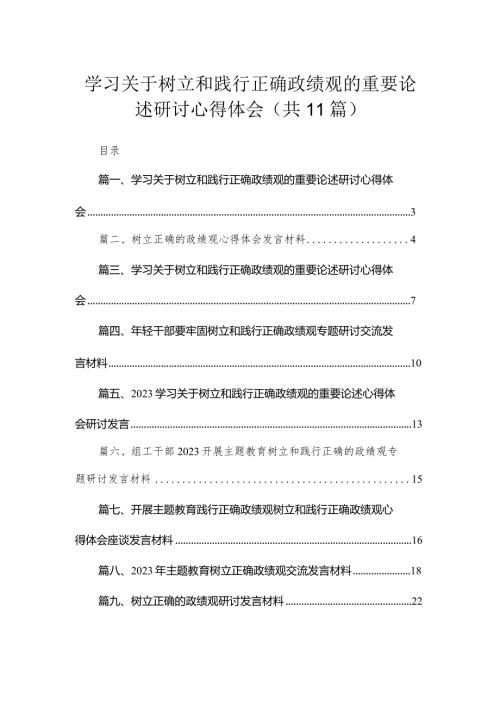 2023学习关于树立和践行正确政绩观的重要论述研讨心得体会(精选11篇).docx