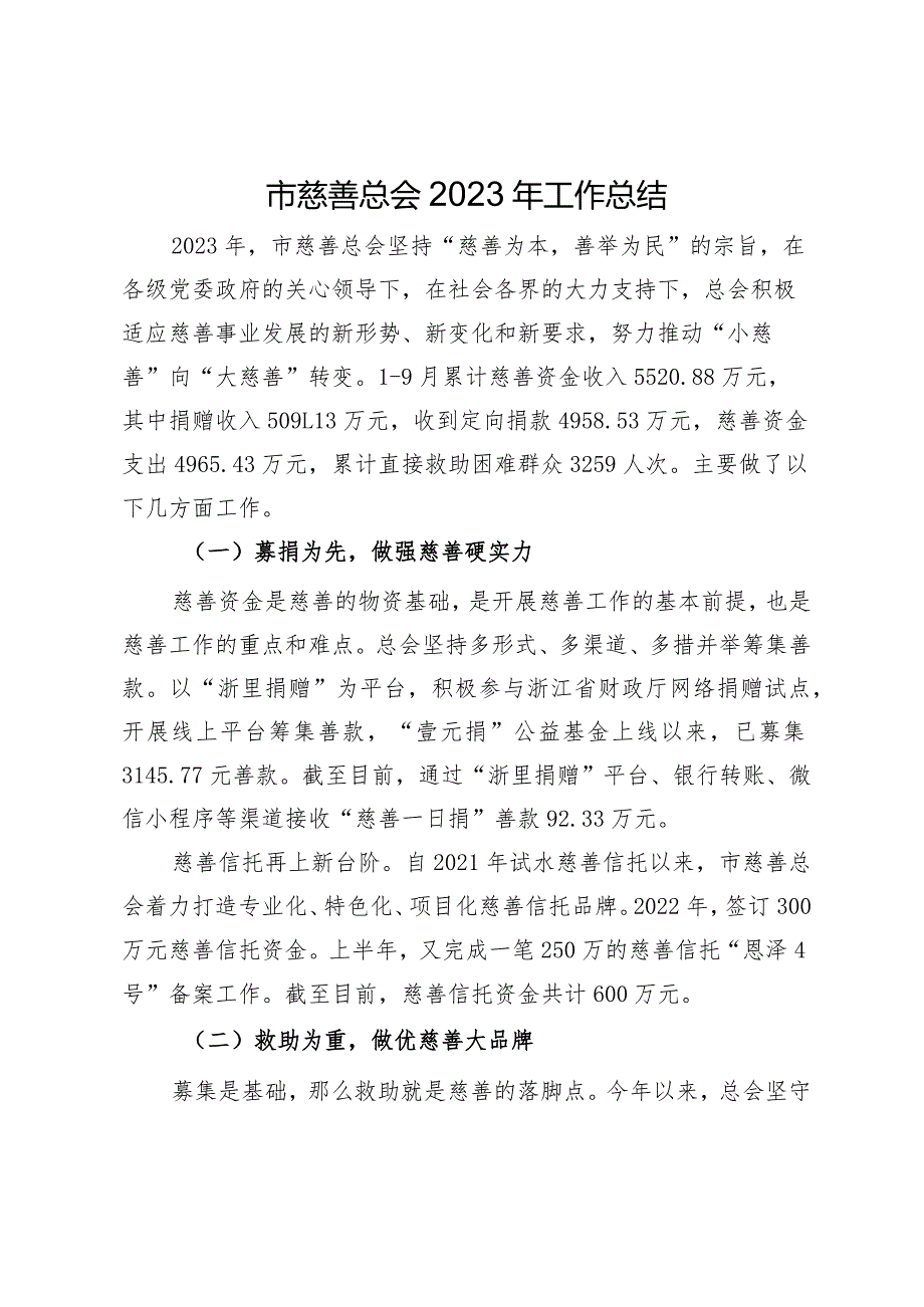 市慈善总会2023年工作总结(1).docx_第1页