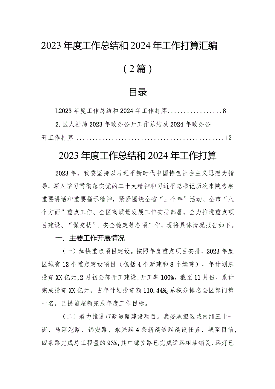 2023工作总结和2024年工作打算汇编（2篇）(1).docx_第1页