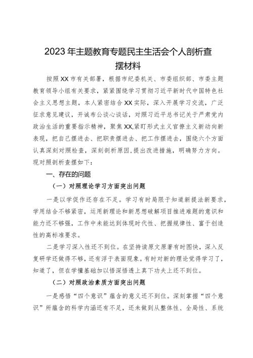 公司党员干部2023年主题教育专题民主生活会个人剖析查摆材料.docx
