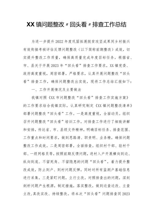 XX镇问题整改“回头看”排查工作总结.docx