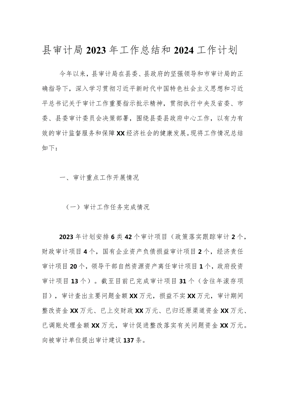县审计局2023年工作总结和2024工作计划.docx_第1页