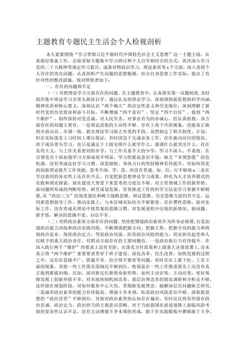 主题教育专题民主生活会个人检视剖析(1).docx