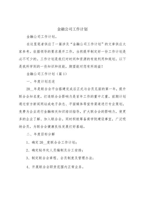 金融公司工作计划.docx
