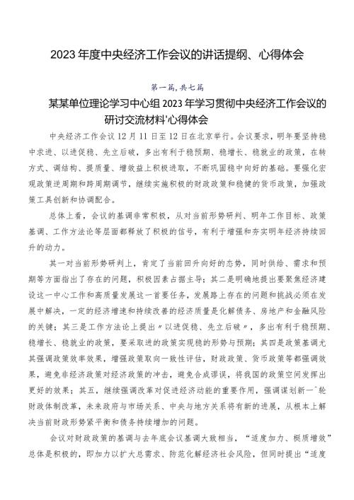 2023中央经济工作会议的讲话提纲、心得体会.docx