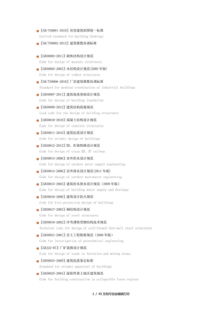 现行建筑工程国家标准最全目录.doc_第1页