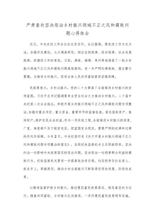严肃查处坚决惩治乡村振兴领域不正之风和腐败问题心得体会.docx