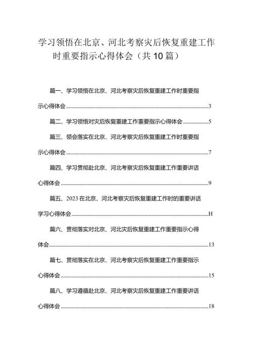 学习领悟在北京、河北考察灾后恢复重建工作时重要指示心得体会（共10篇）.docx