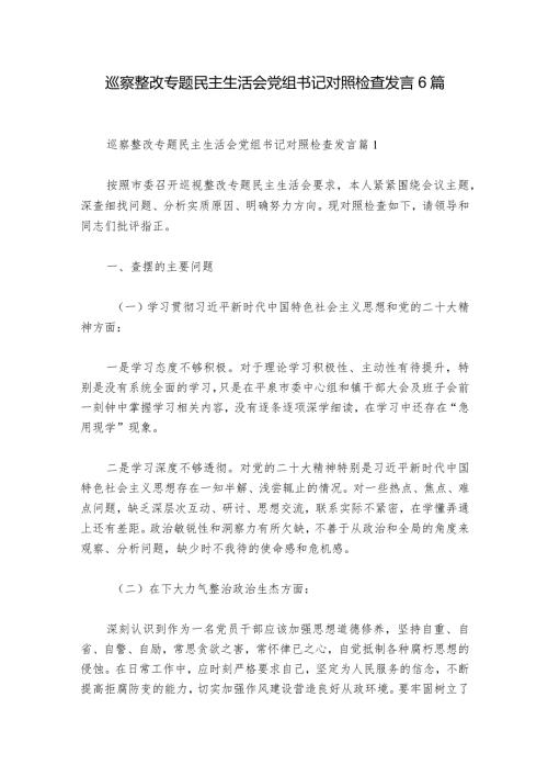 巡察整改专题民主生活会党组书记对照检查发言6篇1.docx