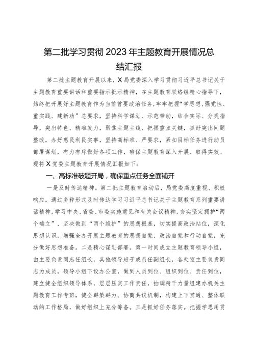 第二批学习贯彻2023年主题教育开展情况总结汇报(1).docx