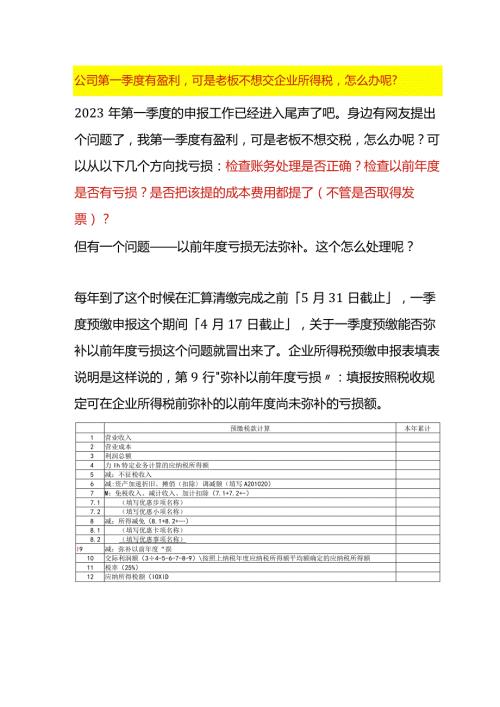 公司第一季度有盈利可是老板不想交企业所得税的会计处理方法.docx