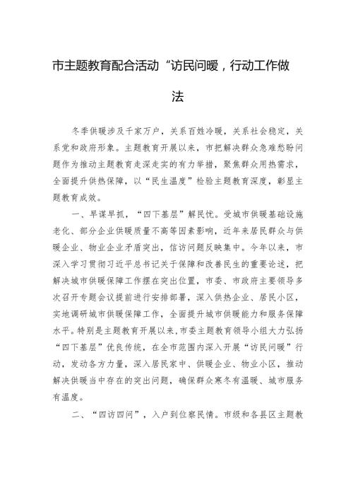 市主题教育配合活动“访民问暖”行动工作做法.docx