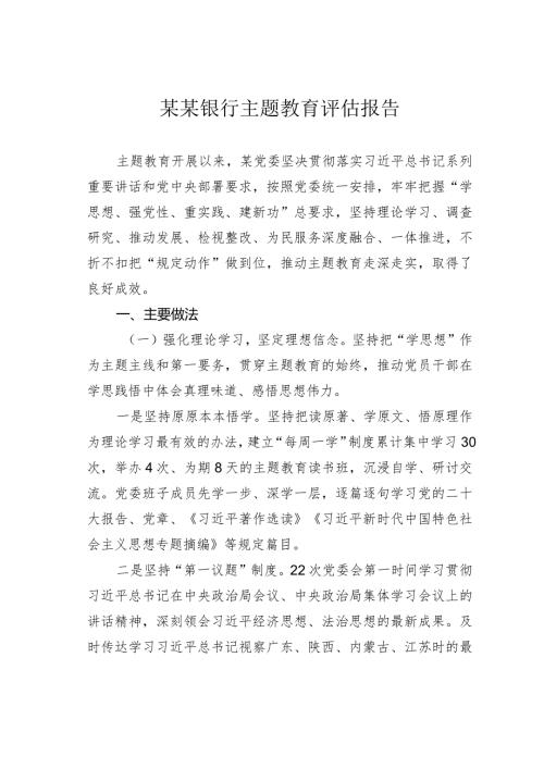 某某银行主题教育评估报告.docx