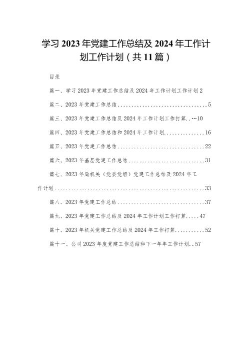 （11篇）学习2023年党建工作总结及2024年工作计划工作计划精选.docx