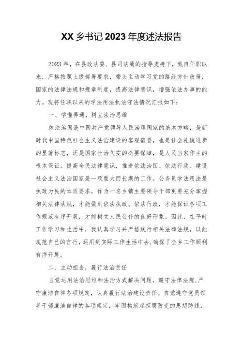 XX乡书记2023述法报告.docx