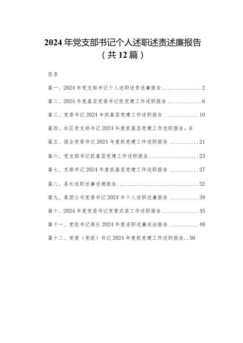2024年党支部书记个人述职述责述廉报告（共12篇）(1).docx