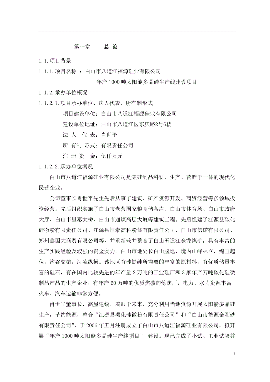 太阳能多晶硅生产线建设项目可研.doc_第1页
