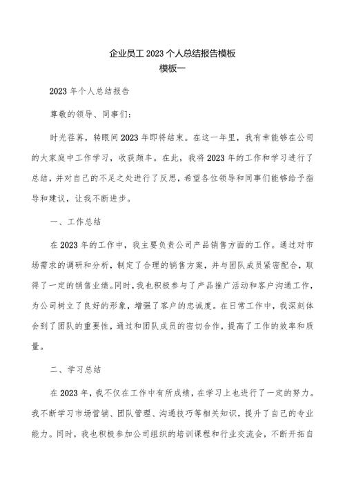企业员工2023个人总结报告模板.docx