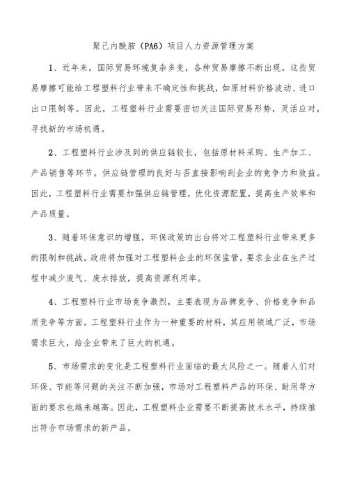 聚己内酰胺（PA6）项目人力资源管理方案.docx
