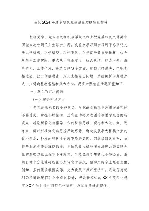 县长2024专题民主生活会对照检查材料.docx