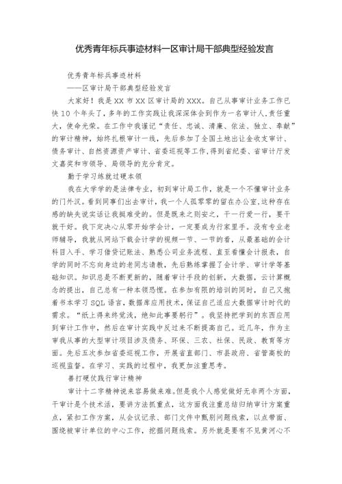 优秀青年标兵事迹材料区审计局干部典型经验发言.docx
