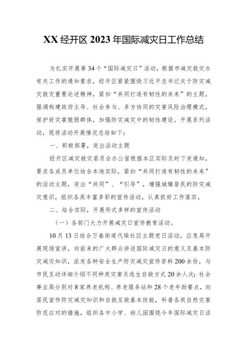 XX经开区2023年国际减灾日工作总结.docx