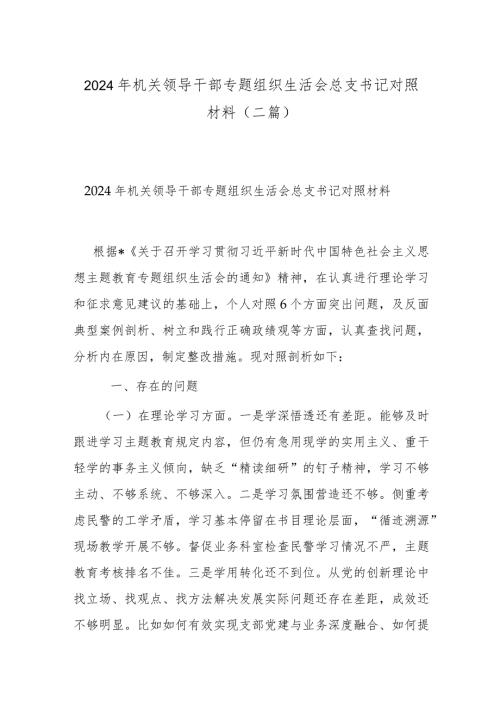 2024年机关领导干部专题组织生活会总支书记对照材料(二篇).docx