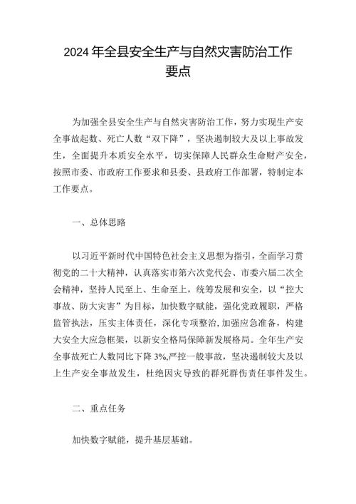 2024年全县安全生产与自然灾害防治工作要点.docx
