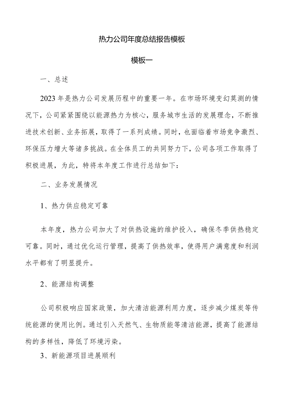 热力公司总结报告模板.docx_第1页