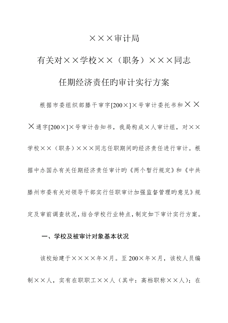 学校经济责任审计实施专题方案.docx_第1页