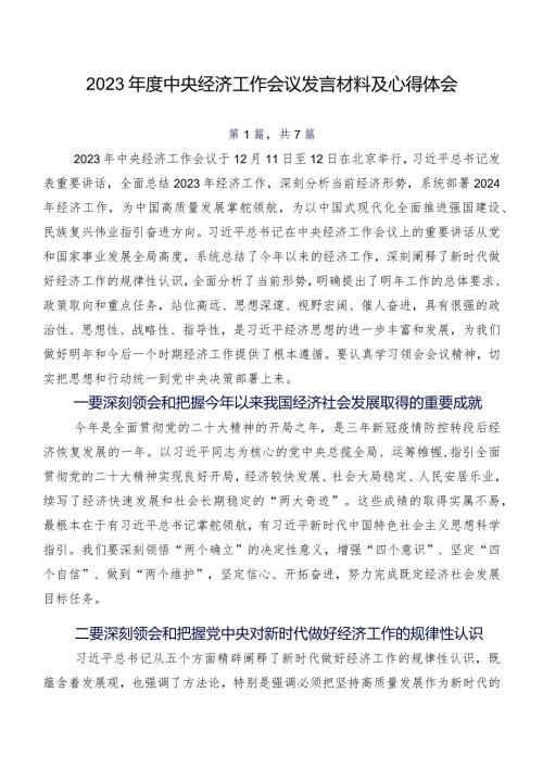 2023中央经济工作会议发言材料及心得体会.docx
