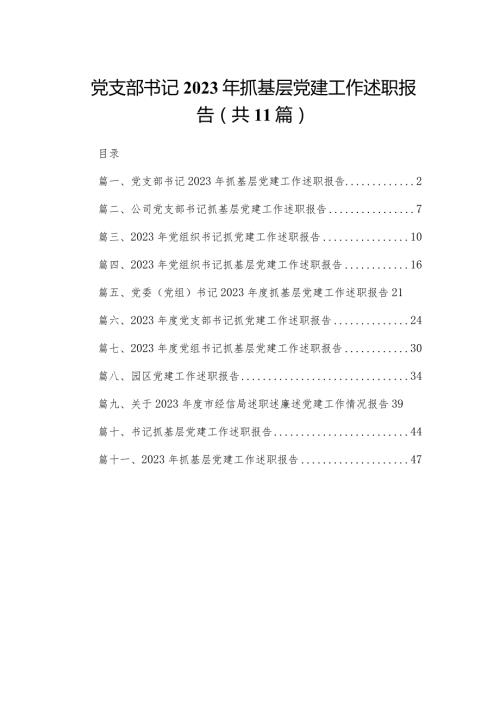 （11篇）党支部书记2023抓基层党建工作述职报告精选.docx