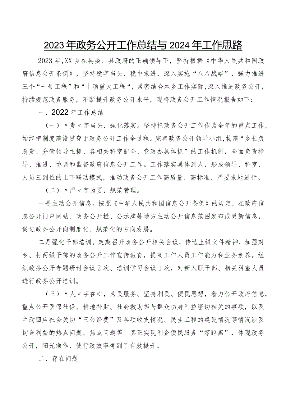 2023年政务公开工作总结与2024年工作思路.docx_第1页