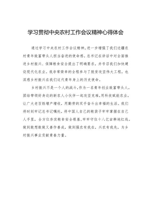 关于学习贯彻中央农村工作会议精神心得体会.docx