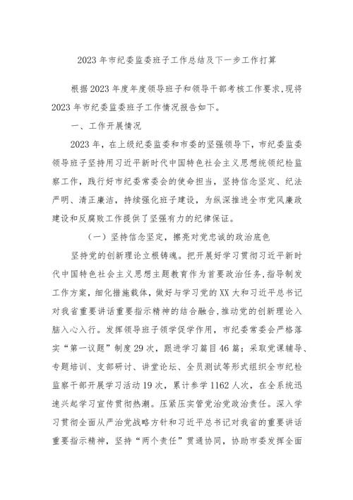 2023年市纪委监委班子工作总结及下一步工作打算(1).docx