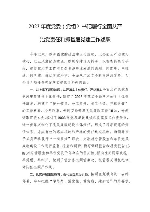 2023党委（组）书记履行全面从严治党责任和抓基层党建工作述职.docx