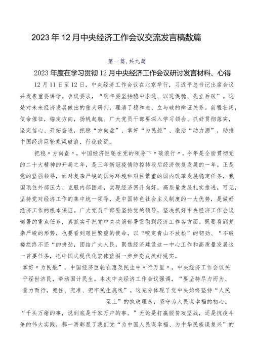2023年12月中央经济工作会议交流发言稿数篇.docx