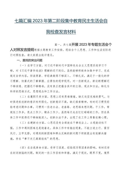 七篇汇编2023年第二阶段集中教育民主生活会自我检查发言材料.docx