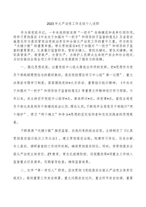 2023年从严治党工作总结个人述职.docx
