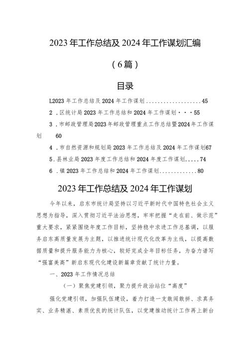 2023年工作总结及2024年工作谋划汇编（6篇）(1).docx