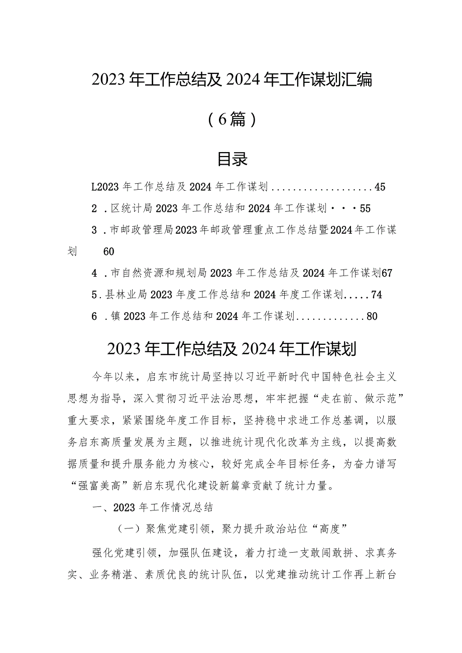 2023年工作总结及2024年工作谋划汇编（6篇）(1).docx_第1页