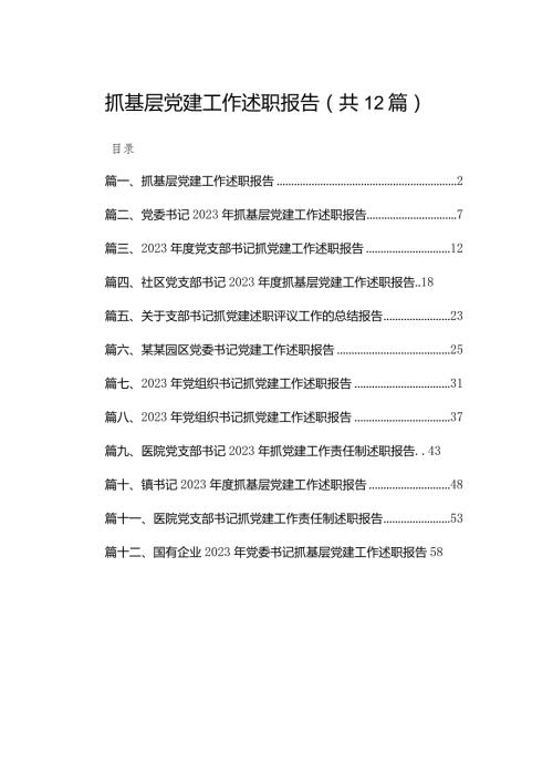 2023抓基层党建工作述职报告(精选12篇).docx