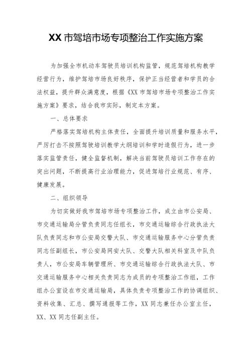 XX市驾培市场专项整治工作实施方案.docx