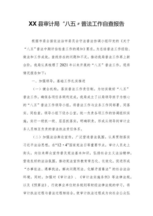 XX县审计局“八五”普法工作自查报告.docx