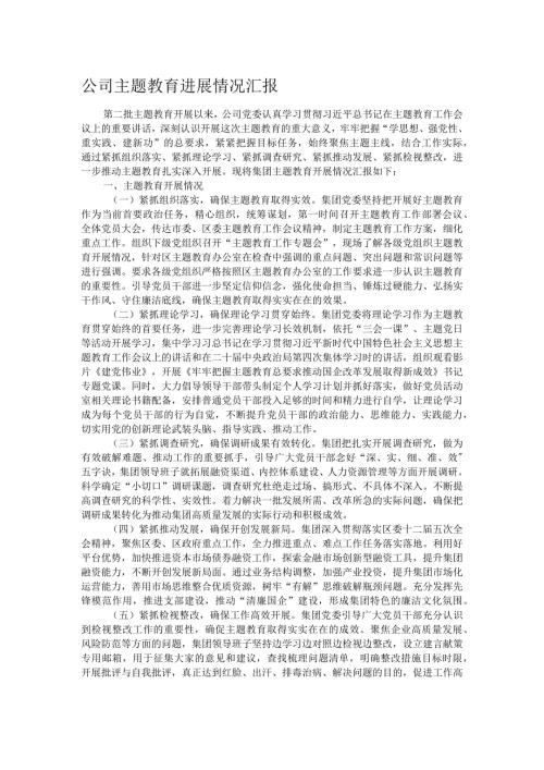 公司主题教育进展情况汇报.docx