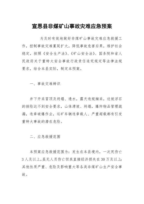 宣恩县非煤矿山事故灾难应急预案.docx