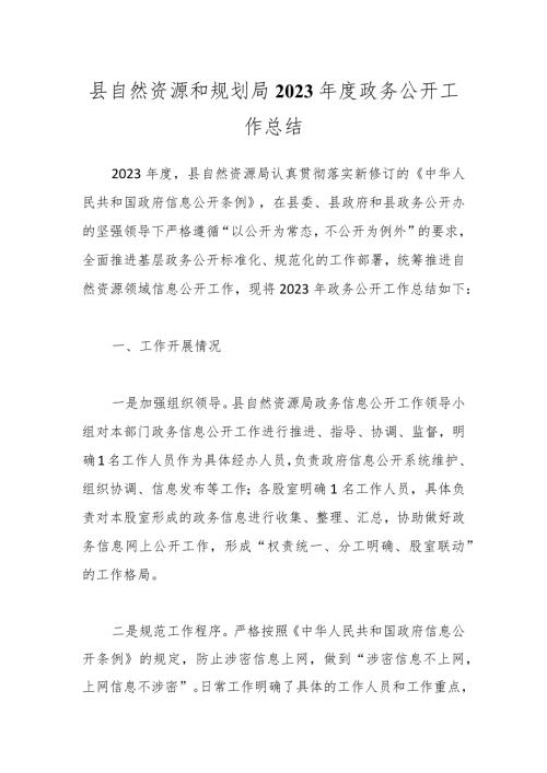 县自然资源和规划局2023政务公开工作总结.docx